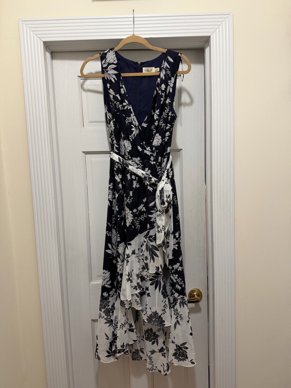 Eliza J Navy and White Floral High-Low Wrap Dress